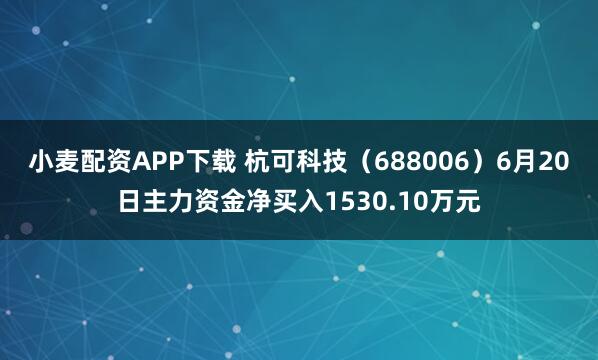 小麦配资APP下载 杭可科技(688006)6月20日主力资金净买入1530.10万元
