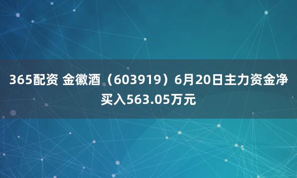 365配资 金徽酒(603919)6月20日主力资金净买入563.05万元