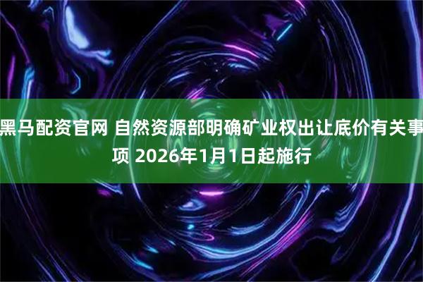 黑马配资官网 自然资源部明确矿业权出让底价有关事项 2026年1月1日起施行
